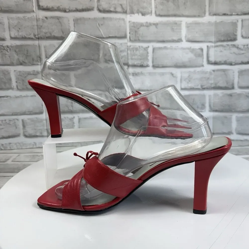 Bellini Heat Vintage Women’s Size 10 Red Leather Block Heel Bow Sexy Pump Sandal